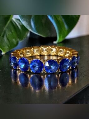 💙💛ON 34TH💙💛Gold-Tone Stretch Bracelet  w/Royal Blue Crystal Rhinestones/NWT